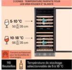 Klarstein Cave a Vin Encastrable, Caves à Vin de Conservation de 306L, Porte en Verre, Cave a Vins à Double Zone, Bar Int/Ext, Frigo Vin Bizone, Cave a Vin de Vieillissement, Cave à Vin 116 Bouteilles – Image 4