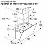 Hotte murale 60 cm Noir avec finition en verre, Noir DWK65DK60 – Image 2
