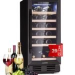 Klarstein Cave a Vin, Réfrigérateur à Vin avec Porte en Verre, Cave à Vin de Vieillissement, Zone Unique, Prosecco, Bière, Ecran Tactile, Réfrigérateur Bar, Frigo, Protection UV, 5-18°C, 31 Bouteilles