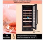 Klarstein Cave a Vin, Réfrigérateur à Vin avec Porte en Verre, Cave à Vin de Vieillissement, Zone Unique, Prosecco, Bière, Ecran Tactile, Réfrigérateur Bar, Frigo, Protection UV, 5-18°C, 31 Bouteilles – Image 4